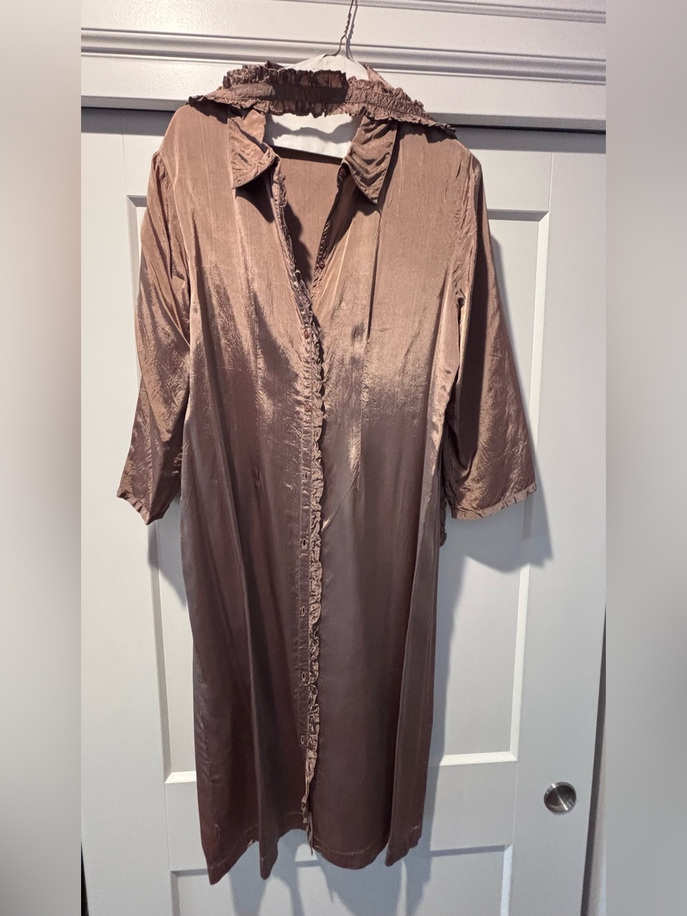 Silk Tan Long Button-Up Duster w optional tie